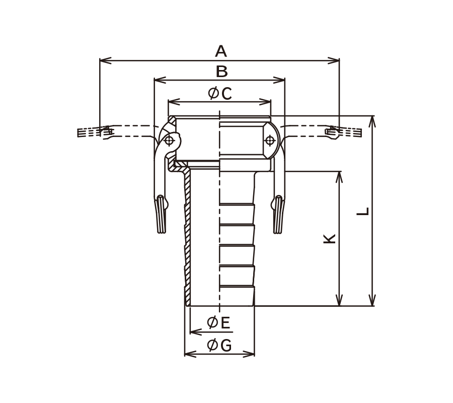 Fitur konektor ･ Gambar ･ KAMLOK COUPLER Batang selang (diameter nipple agak sempit) Paduan Aluminium